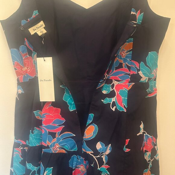 NWT Du Paradis Summer Night floral asymmetric-hem cotton midi dress sz M - Picture 12 of 15